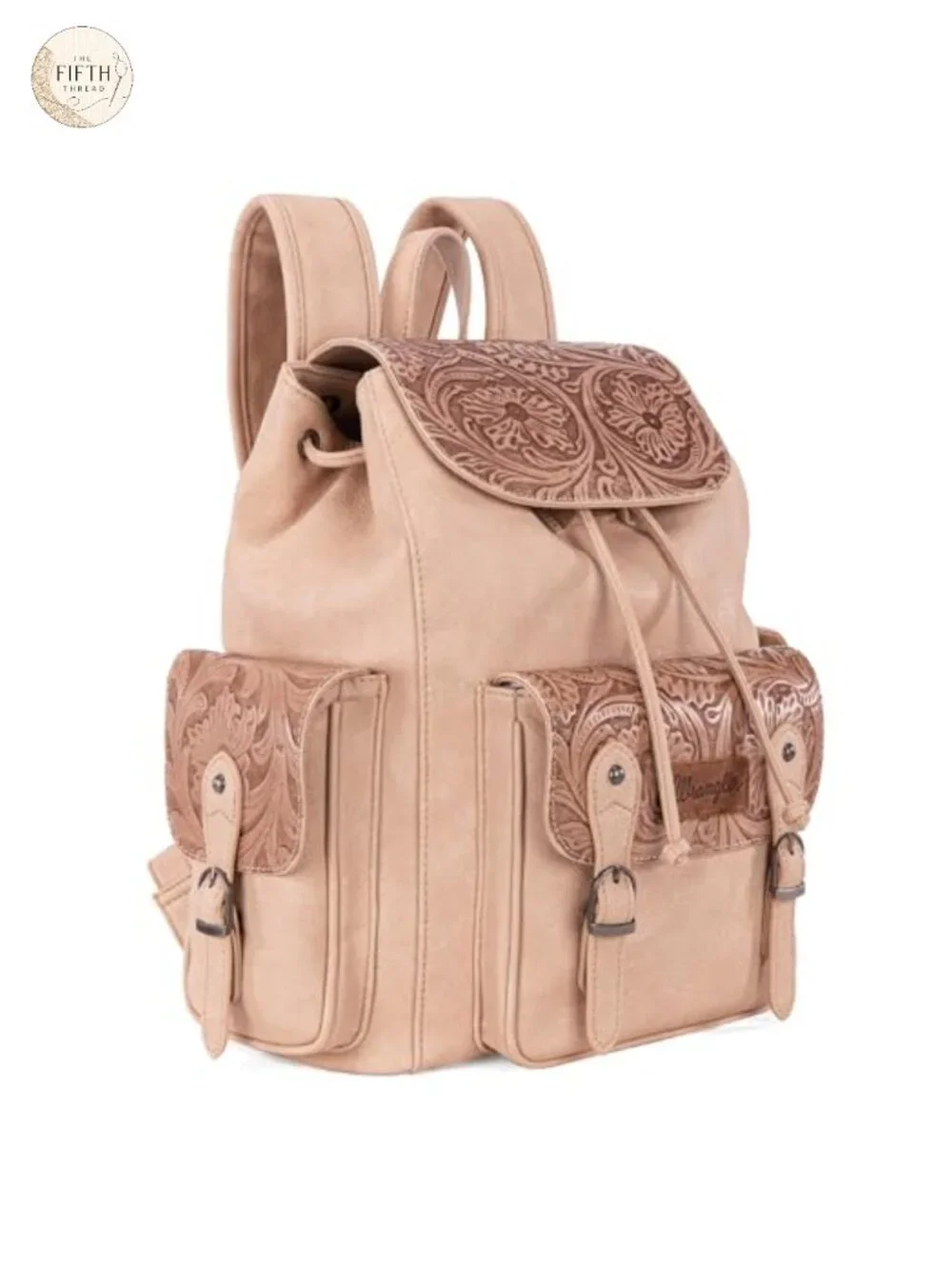 Western Tooled Leather Backpack Purse with Floral Design - Adjustable Straps